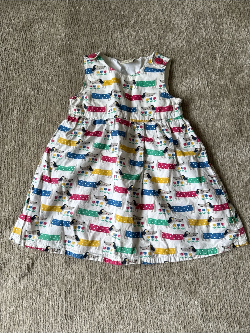 Frugi Organic Cotton Dachshund Dog Dress 12-18 Months Colorful Pinafore